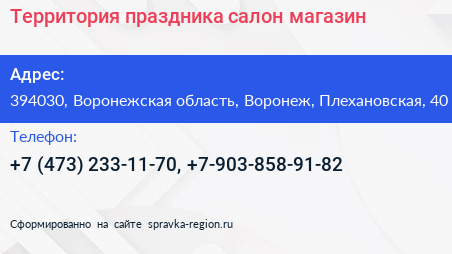 Территория праздника салон магазин - визитка
