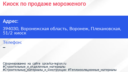Киоск по продаже мороженого - визитка