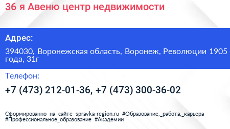36 я Авеню центр недвижимости - визитка