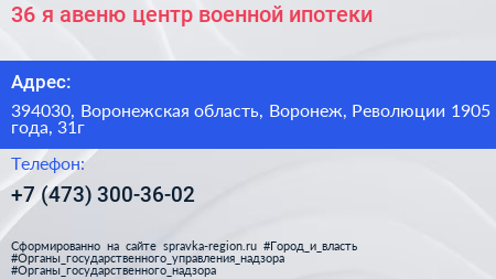 Нажмите, чтобы скачать визитку 36 я авеню центр военной ипотеки - визитка
