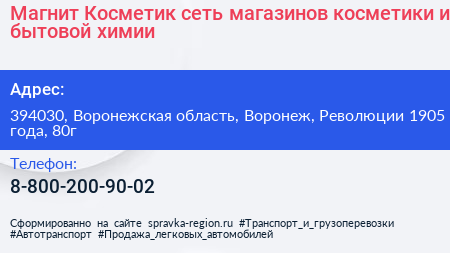 Магнит Косметик сеть магазинов косметики и бытовой химии - визитка
