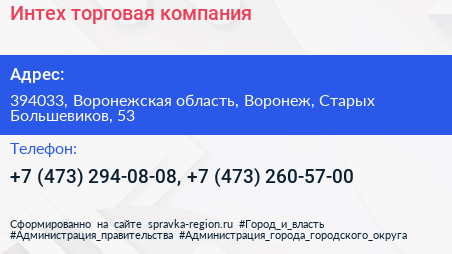 Интех торговая компания - визитка