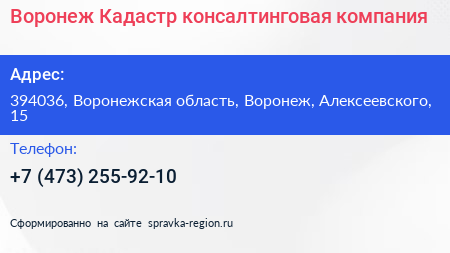 Воронеж Кадастр консалтинговая компания - визитка