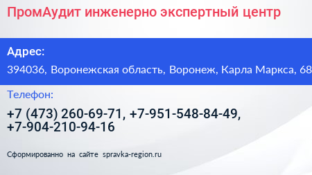 ПромАудит инженерно экспертный центр - визитка