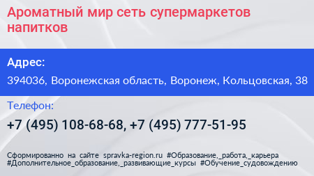 Ароматный мир сеть супермаркетов напитков - визитка