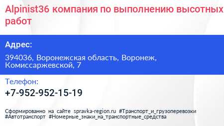 Alpinist36 компания по выполнению высотных работ - визитка