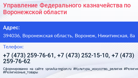 Управление Федерального казначейства по Воронежской области - визитка
