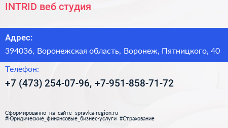 INTRID веб студия - визитка