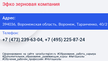 Эфко зерновая компания - визитка