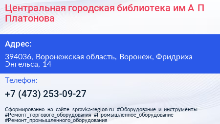 Центральная городская библиотека им А П Платонова - визитка