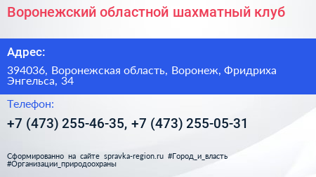 Воронежский областной шахматный клуб - визитка