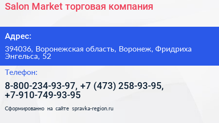 Salon Market торговая компания - визитка