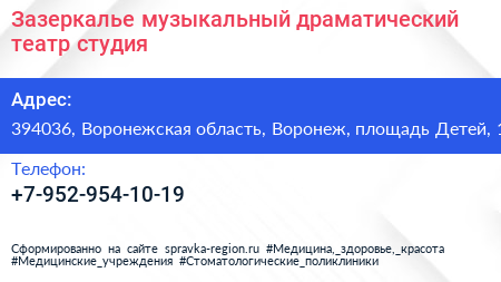 Зазеркалье музыкальный драматический театр студия - визитка