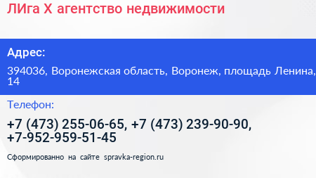 ЛИга X агентство недвижимости - визитка