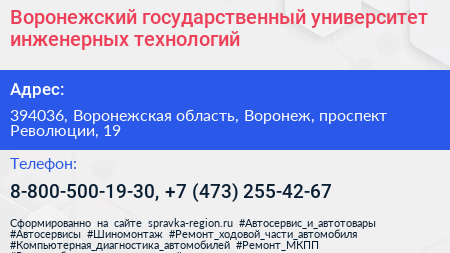 Воронежский государственный университет инженерных технологий - визитка
