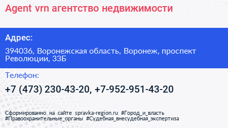 Agent vrn агентство недвижимости - визитка