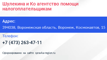 Шулекина и Ко агентство помощи налогоплательщикам - визитка