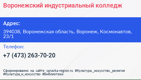 Воронежский индустриальный колледж - визитка