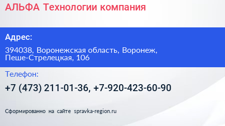 АЛЬФА Технологии компания - визитка