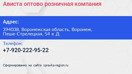 Ависта оптово розничная компания - визитка