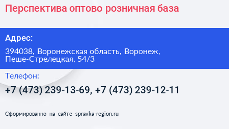 Перспектива оптово розничная база - визитка