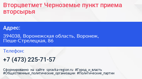 Вторцветмет Черноземье пункт приема вторсырья - визитка