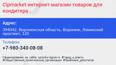 Cipmarket интернет магазин товаров для кондитера - визитка