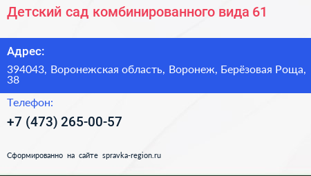 Детский сад комбинированного вида 61 - визитка