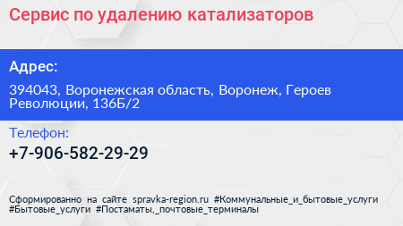Сервис по удалению катализаторов - визитка