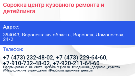 Сорокка центр кузовного ремонта и детейлинга - визитка