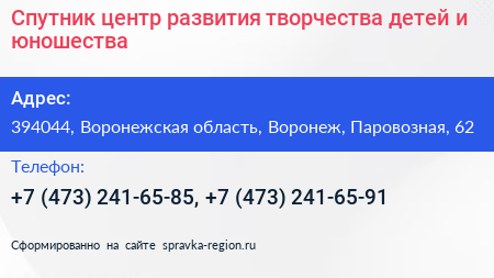 Спутник центр развития творчества детей и юношества - визитка