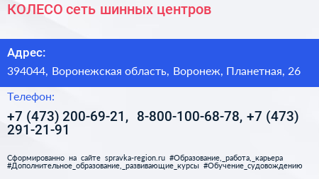 КОЛЕСО сеть шинных центров - визитка