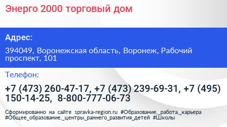 Энерго 2000 торговый дом - визитка