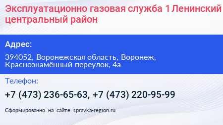 Эксплуатационно газовая служба 1 Ленинский центральный район - визитка
