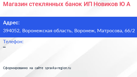 Магазин стеклянных банок ИП Новиков Ю А  - визитка