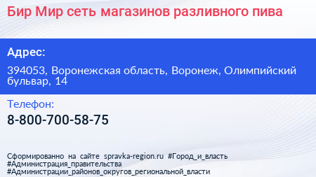 Бир Мир сеть магазинов разливного пива - визитка
