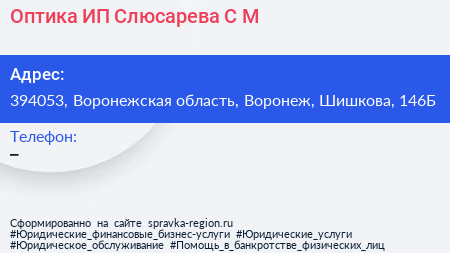 Оптика ИП Слюсарева С М  - визитка
