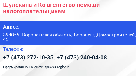 Шулекина и Ко агентство помощи налогоплательщикам - визитка