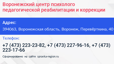 Воронежский центр психолого педагогической реабилитации и коррекции - визитка
