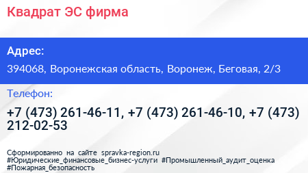 Квадрат ЭС фирма - визитка