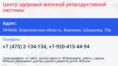 Центр здоровья женской репродуктивной системы - визитка