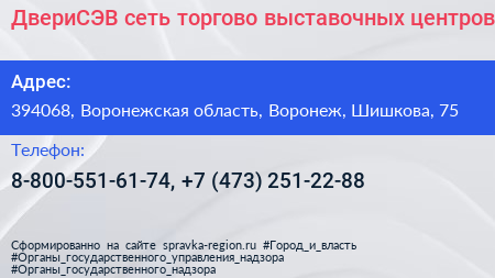 ДвериСЭВ сеть торгово выставочных центров - визитка