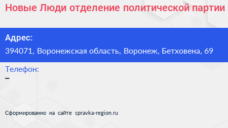 Новые Люди отделение политической партии - визитка