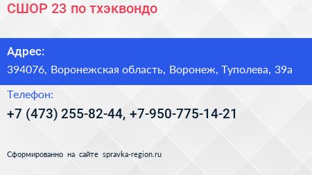 СШОР 23 по тхэквондо - визитка