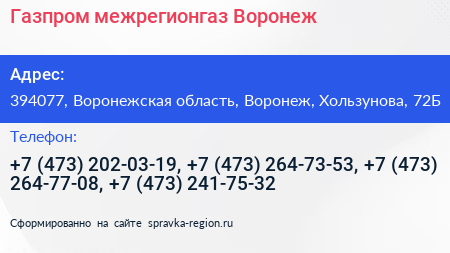 Газпром межрегионгаз Воронеж - визитка