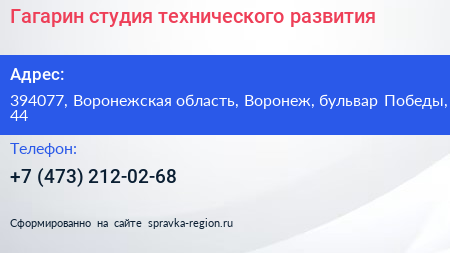 Гагарин студия технического развития - визитка