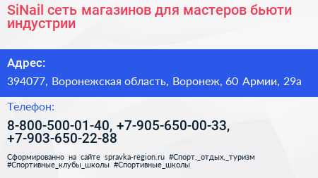 SiNail сеть магазинов для мастеров бьюти индустрии - визитка