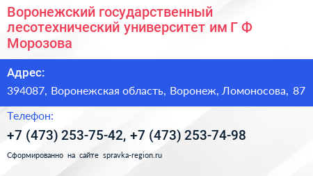 Воронежский государственный лесотехнический университет им Г Ф Морозова - визитка