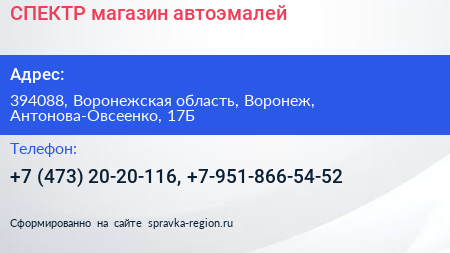 СПЕКТР магазин автоэмалей - визитка