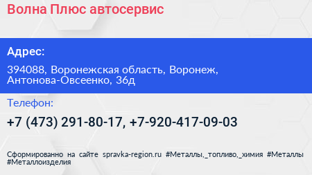 Волна Плюс автосервис - визитка